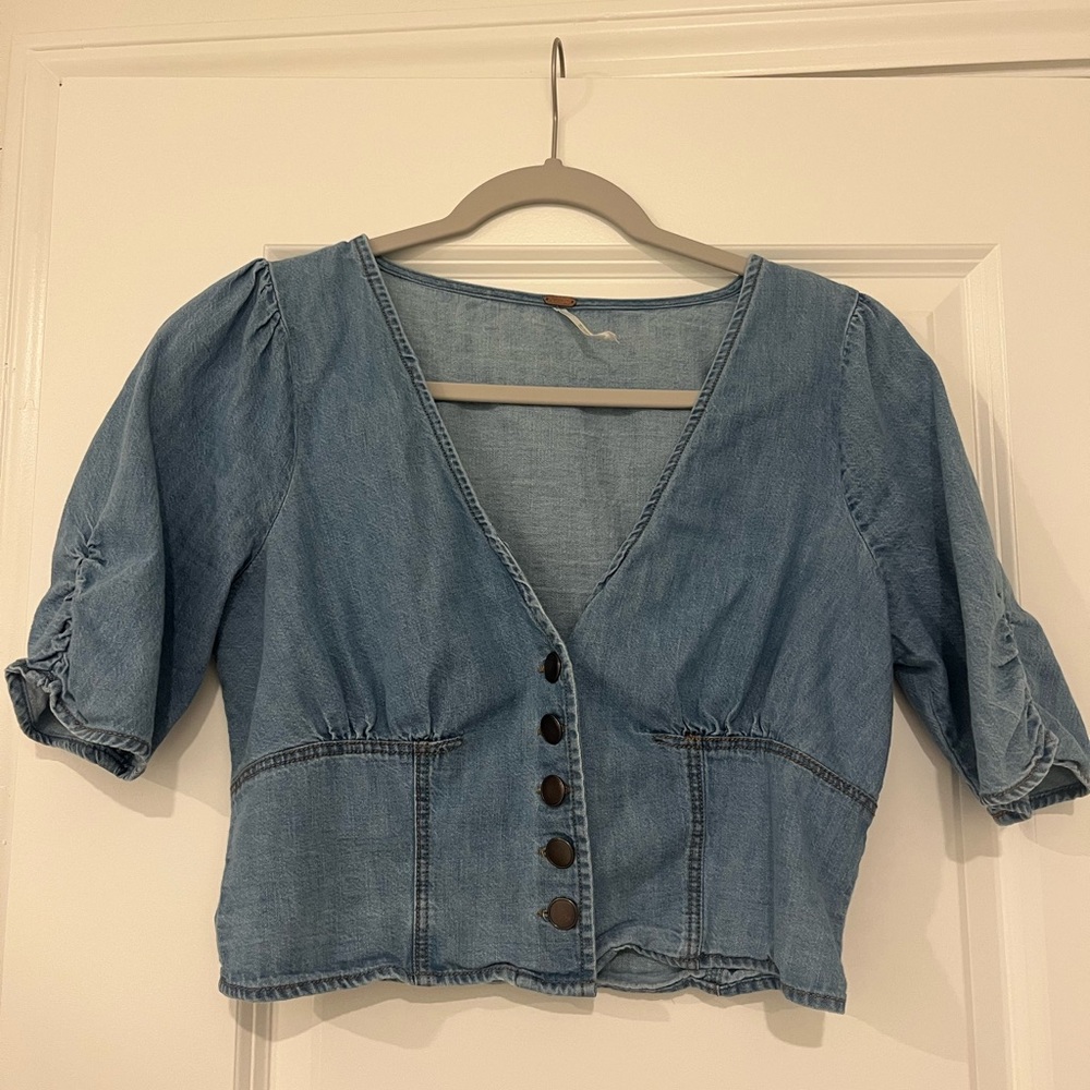 Free People Blue Denim Button-Up Blouse